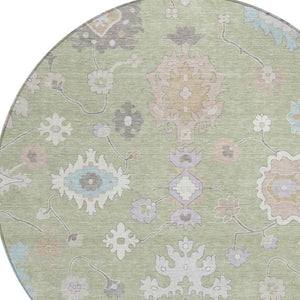 8 Ft Round Oriental Polyester Area Rug for Indoor Outdoor Spaces Washable