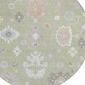8 Ft Round Oriental Polyester Area Rug for Indoor Outdoor Spaces Washable