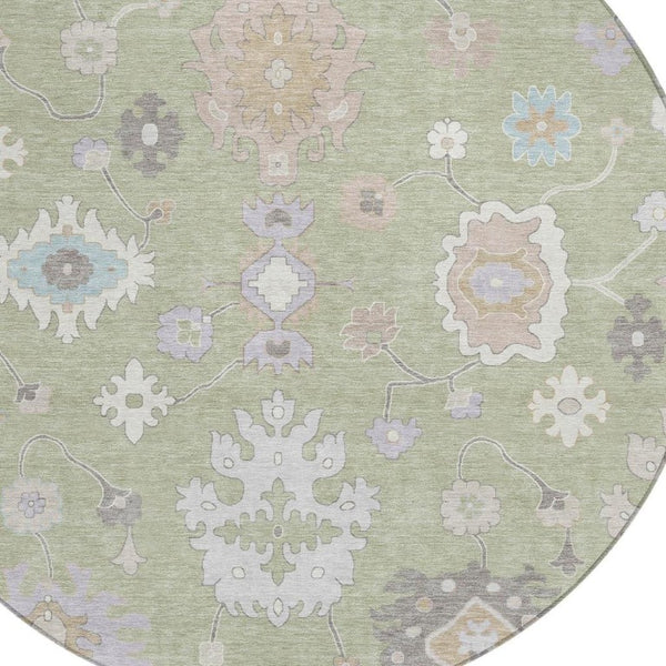 8 Ft Round Oriental Polyester Area Rug for Indoor Outdoor Spaces Washable