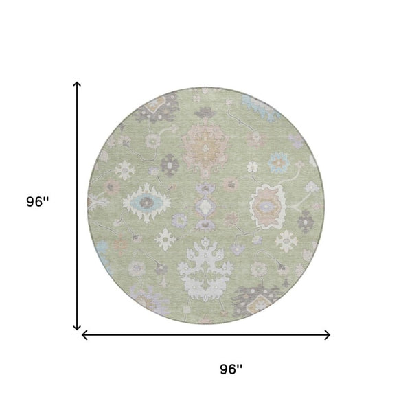 8 Ft Round Oriental Polyester Area Rug for Indoor Outdoor Spaces Washable