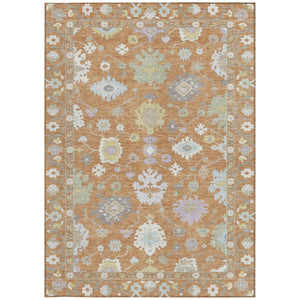 8 X 10 Copper Gold Oriental Polyester Area Rug for Indoor Outdoor Living Spaces