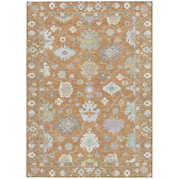 8 X 10 Copper Gold Oriental Polyester Area Rug for Indoor Outdoor Living Spaces