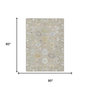 5 X 8 Ivory Gray Oriental Polyester Area Rug Stain Resistant Indoor Outdoor Use