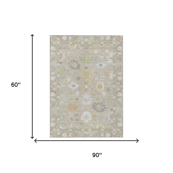 5 X 8 Ivory Gray Oriental Polyester Area Rug Stain Resistant Indoor Outdoor Use