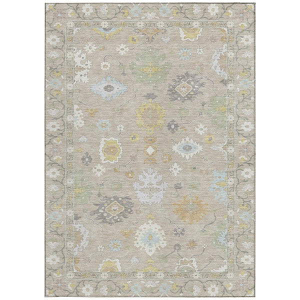 8x10 Ivory Gray Oriental Polyester Area Rug Stain Resistant for Patio or Living Room