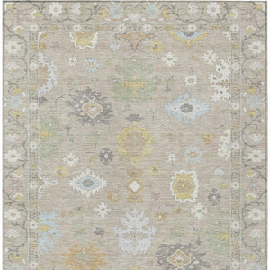 8x10 Ivory Gray Oriental Polyester Area Rug Stain Resistant for Patio or Living Room