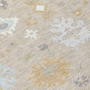 8x10 Ivory Gray Oriental Polyester Area Rug Stain Resistant for Patio or Living Room