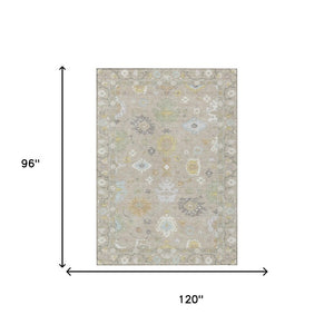8x10 Ivory Gray Oriental Polyester Area Rug Stain Resistant for Patio or Living Room