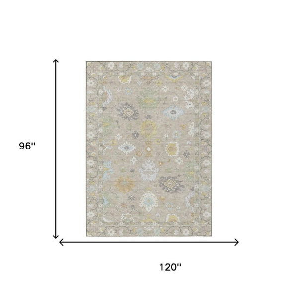 8x10 Ivory Gray Oriental Polyester Area Rug Stain Resistant for Patio or Living Room