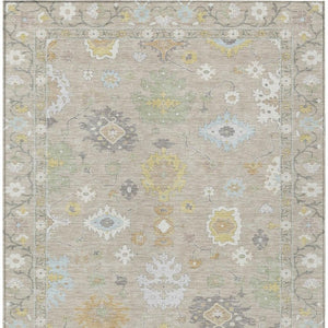 9x12 Ivory Gray Oriental Polyester Area Rug Washable Stain Resistant Indoor Outdoor