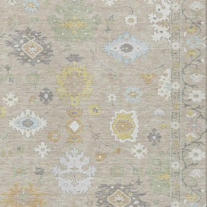 9x12 Ivory Gray Oriental Polyester Area Rug Washable Stain Resistant Indoor Outdoor