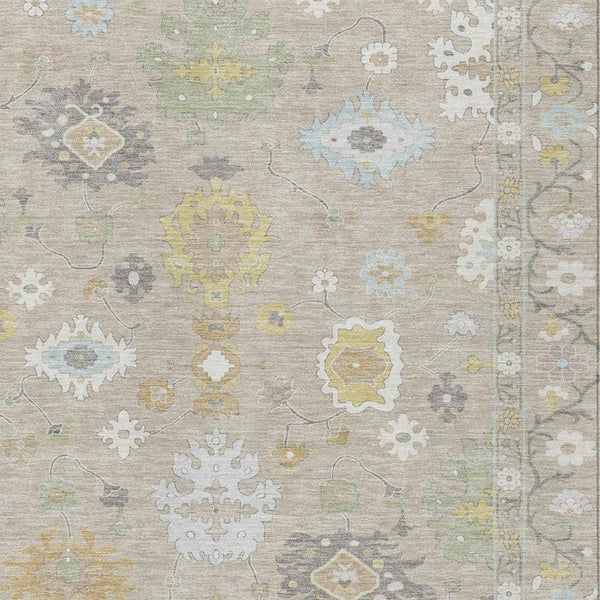 9x12 Ivory Gray Oriental Polyester Area Rug Washable Stain Resistant Indoor Outdoor