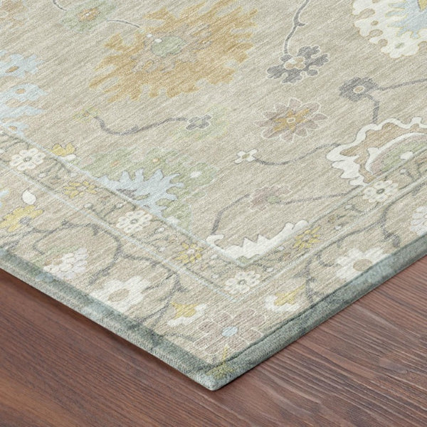 9x12 Ivory Gray Oriental Polyester Area Rug Washable Stain Resistant Indoor Outdoor
