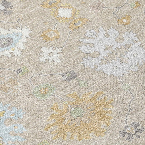 9x12 Ivory Gray Oriental Polyester Area Rug Washable Stain Resistant Indoor Outdoor