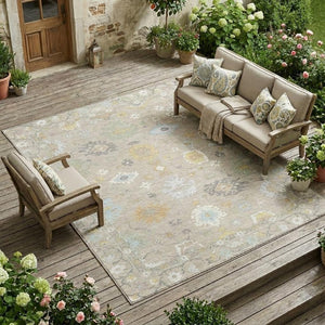 10 X 14 Ivory Gray Oriental Polyester Area Rug Stain Resistant Indoor Outdoor