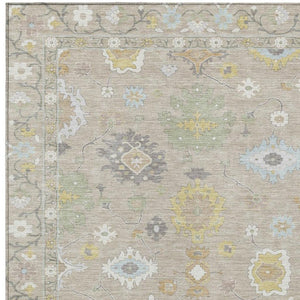 10 X 14 Ivory Gray Oriental Polyester Area Rug Stain Resistant Indoor Outdoor