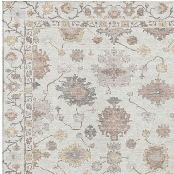 5x8 Ivory Sky Blue Oriental Polyester Area Rug Washable Stain Resistant Indoor Outdoor