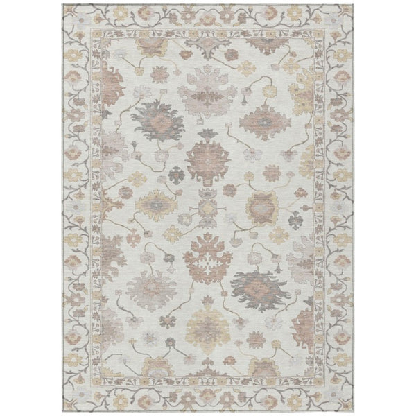 HomeRoots 8x10 Ivory Sky Blue Oriental Polyester Rug Washable Stain Resistant Indoor Outdoor 736099