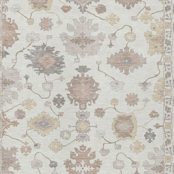 8x10 Ivory Sky Blue Oriental Polyester Rug Washable Stain Resistant Indoor Outdoor