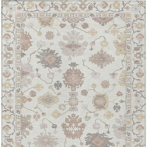 8x10 Ivory Sky Blue Oriental Polyester Rug Washable Stain Resistant Indoor Outdoor