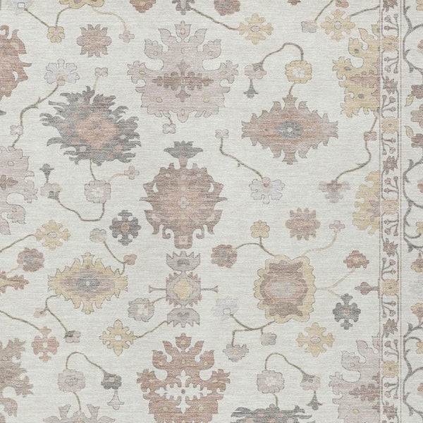 8x10 Ivory Sky Blue Oriental Polyester Rug Washable Stain Resistant Indoor Outdoor