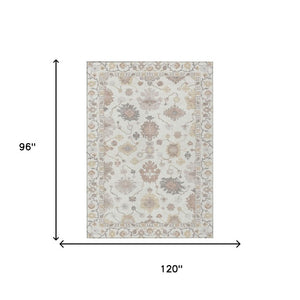 8x10 Ivory Sky Blue Oriental Polyester Rug Washable Stain Resistant Indoor Outdoor