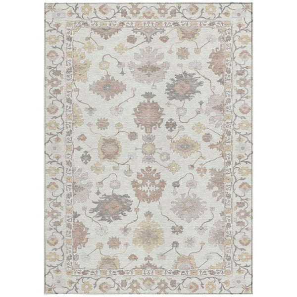 9 X 12 Ivory Blue Oriental Polyester Area Rug Stain Resistant Indoor Outdoor Use