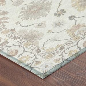 10 X 14 Ivory Blue Oriental Polyester Area Rug Washable for Indoor Outdoor Use