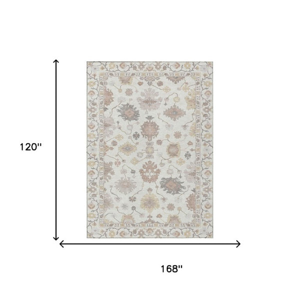 10 X 14 Ivory Blue Oriental Polyester Area Rug Washable for Indoor Outdoor Use