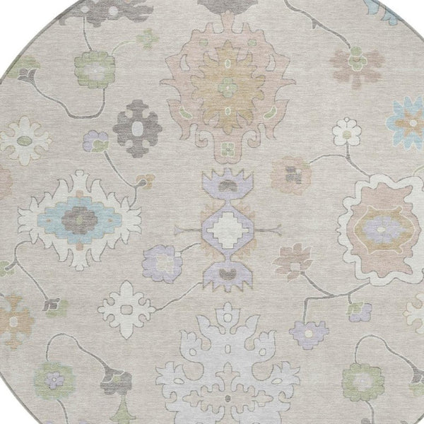 8 Ft Round Oriental Polyester Indoor Outdoor Rug Stain Resistant Patio Accent