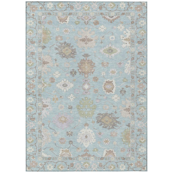 HomeRoots 9x12 Sky Blue Copper Oriental Polyester Area Rug Stain Resistant Indoor Outdoor 736112