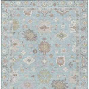 9x12 Sky Blue Copper Oriental Polyester Area Rug Stain Resistant Indoor Outdoor