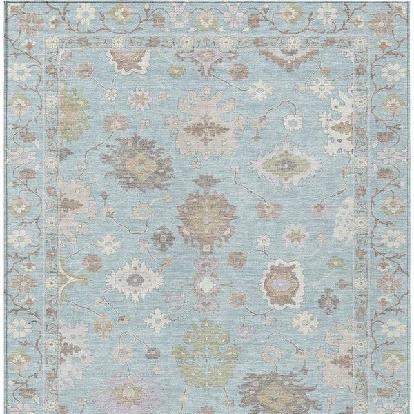 9x12 Sky Blue Copper Oriental Polyester Area Rug Stain Resistant Indoor Outdoor