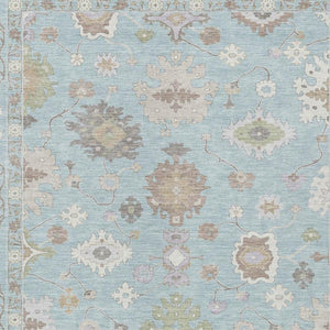 9x12 Sky Blue Copper Oriental Polyester Area Rug Stain Resistant Indoor Outdoor