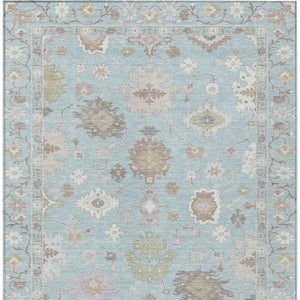 9x12 Sky Blue Copper Oriental Polyester Area Rug Stain Resistant Indoor Outdoor