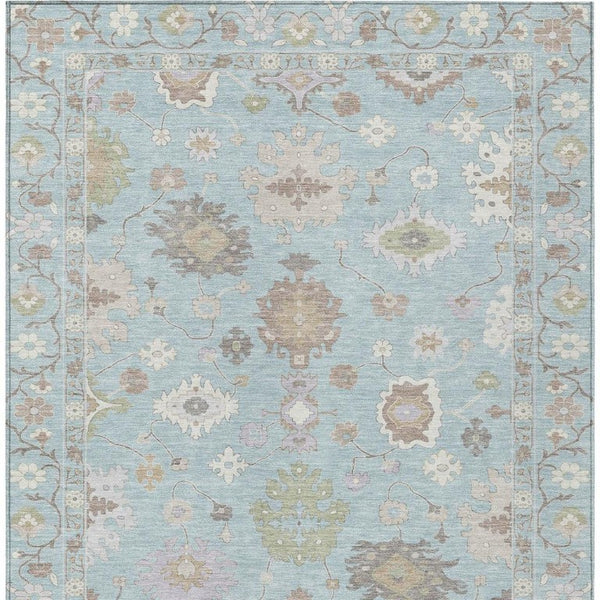9x12 Sky Blue Copper Oriental Polyester Area Rug Stain Resistant Indoor Outdoor