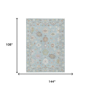 9x12 Sky Blue Copper Oriental Polyester Area Rug Stain Resistant Indoor Outdoor