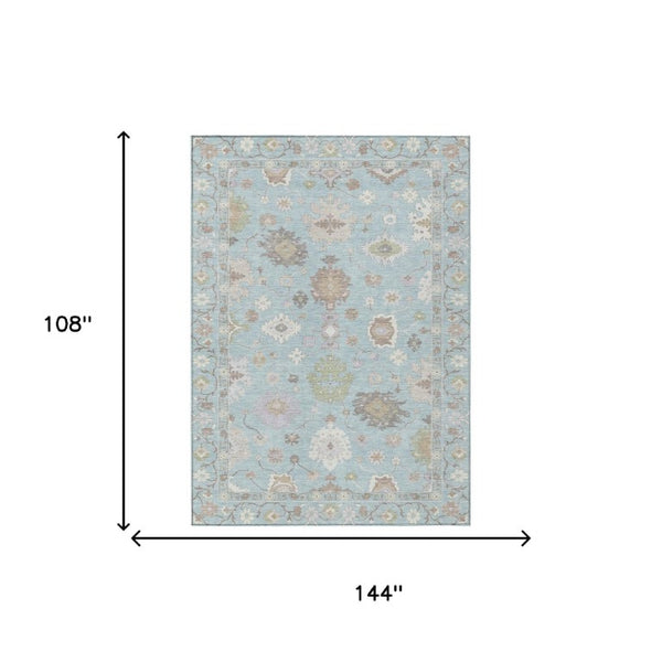 9x12 Sky Blue Copper Oriental Polyester Area Rug Stain Resistant Indoor Outdoor