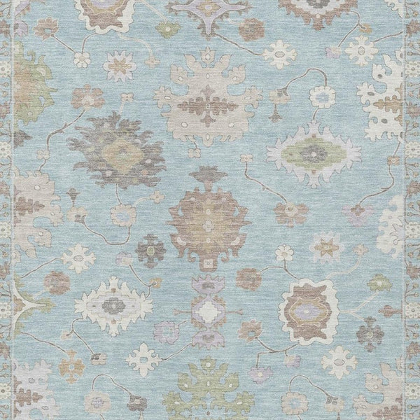 10 X 14 Sky Blue Copper Oriental Polyester Rug Stain Resistant Indoor Outdoor Use