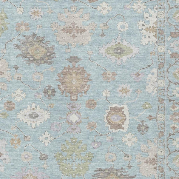10 X 14 Sky Blue Copper Oriental Polyester Rug Stain Resistant Indoor Outdoor Use