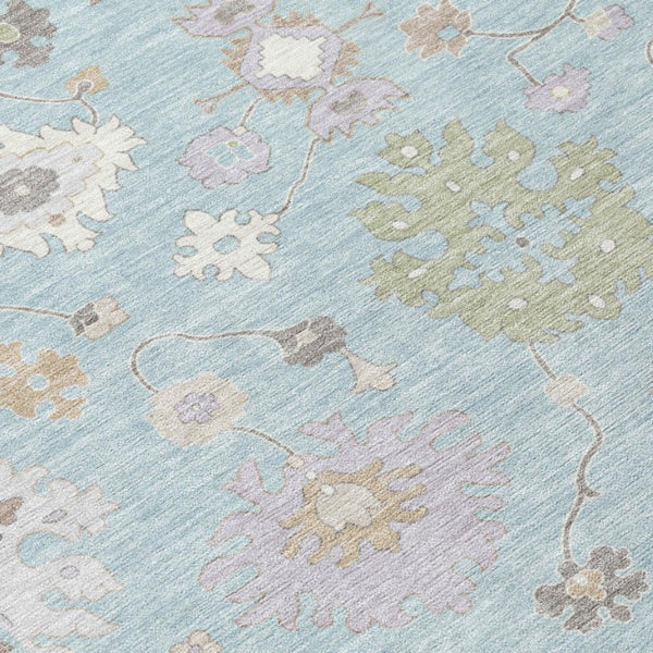 10 X 14 Sky Blue Copper Oriental Polyester Rug Stain Resistant Indoor Outdoor Use