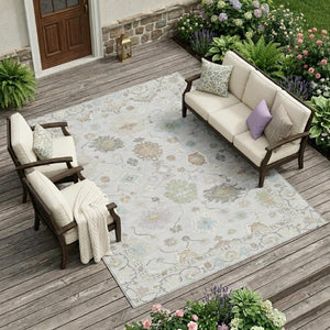 9 X 12 Gray Gold Oriental Polyester Area Rug Stain Resistant Indoor Outdoor Use