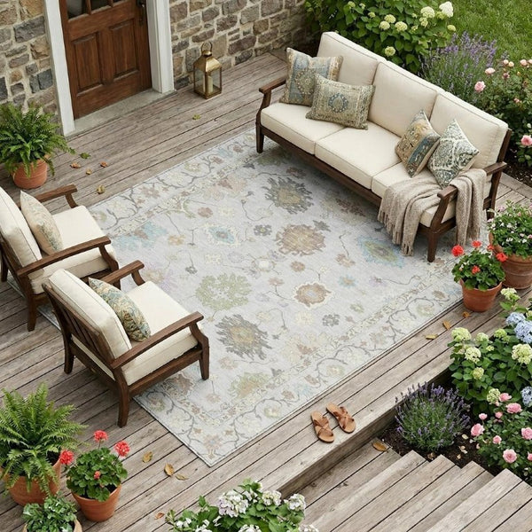 10 Ft X 14 Ft Gray Gold Oriental Polyester Washable Indoor Outdoor Area Rug