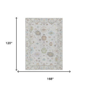 10 Ft X 14 Ft Gray Gold Oriental Polyester Washable Indoor Outdoor Area Rug