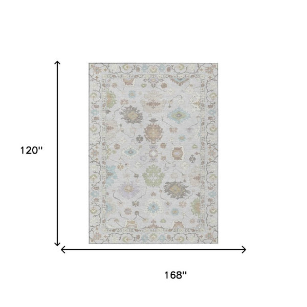 10 Ft X 14 Ft Gray Gold Oriental Polyester Washable Indoor Outdoor Area Rug