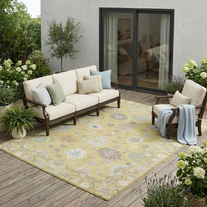 5x8 Wheat Ivory Oriental Polyester Area Rug Stain Resistant for Patio or Living Room