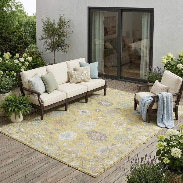 5x8 Wheat Ivory Oriental Polyester Area Rug Stain Resistant for Patio or Living Room