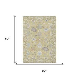 5x8 Wheat Ivory Oriental Polyester Area Rug Stain Resistant for Patio or Living Room