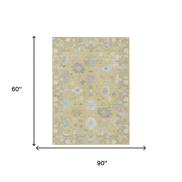 5x8 Wheat Ivory Oriental Polyester Area Rug Stain Resistant for Patio or Living Room