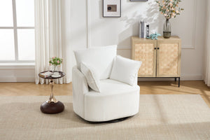 English Elm swivel Barrel Accent Chair with Solid Wood Frame & Metal Base, 350 lb Capacity, Sleek Curved Backrest Elegance White W2120P293677